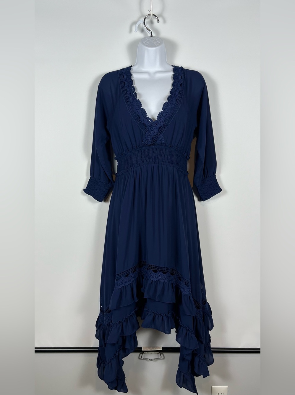 Baltic Born Navy Lace-Trim High-Low Dress Women’s Size Medium